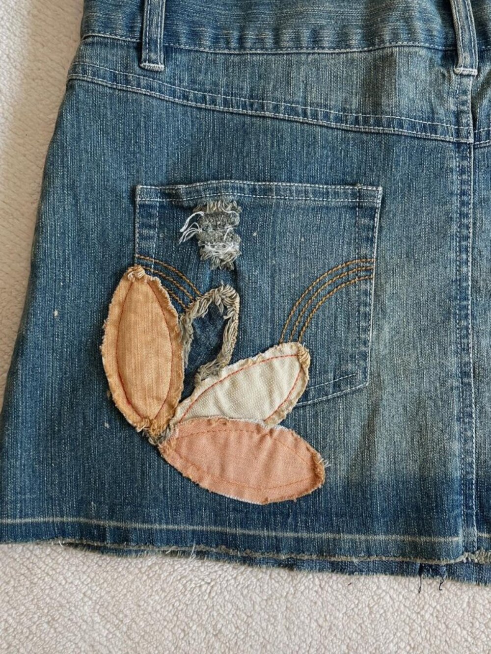 Y2K Don Ruciano Denim Patchwork Mini Skirt Casual Festival Size XL - Picture 3 of 6
